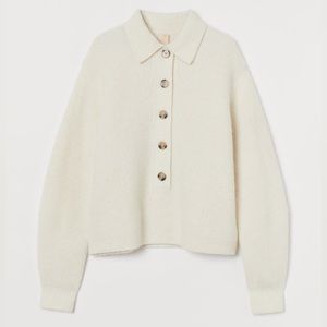 H&M Alpaca Wool Ribbed Knit Button Down Sweater Pullover Creme XS